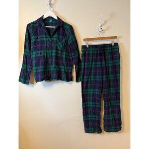 Old Navy Black Watch Plaid Pajama Set Womens Medium Blue Red Green